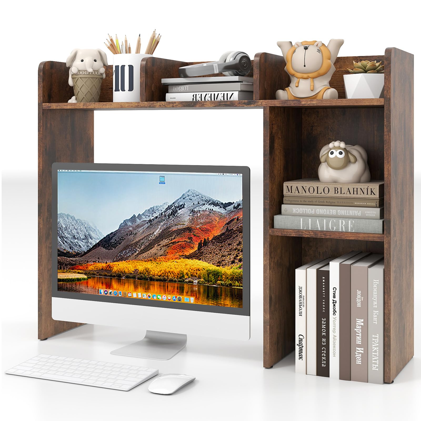 Amazon.com : Giantex Desktop Bookshelf, Wood Desk Hutch Organizer
